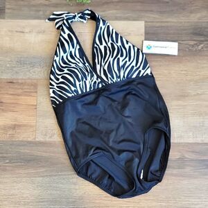 Sirena Black and White Zebra Print One Piece Swimsuit Womens Size 14